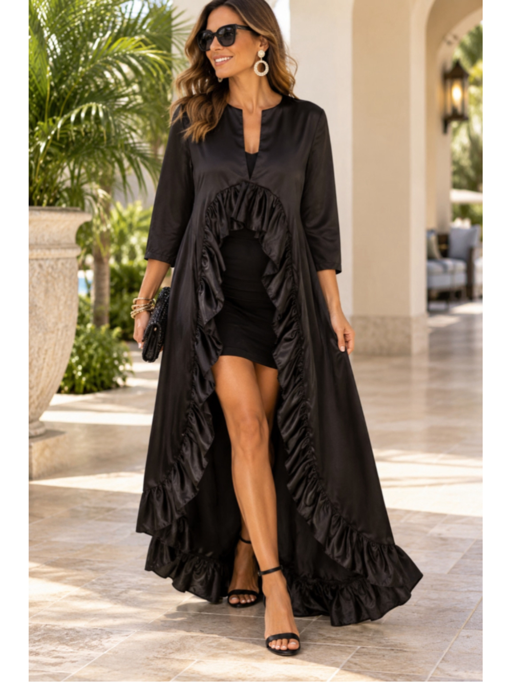 Black High Low Ruffle Dress Size M